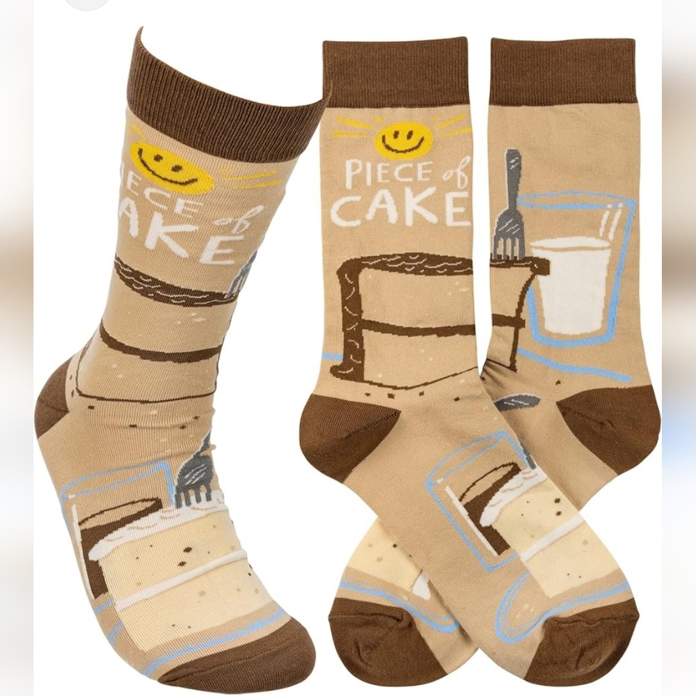 Tan and Brown Novelty Socks Piece Of Cake